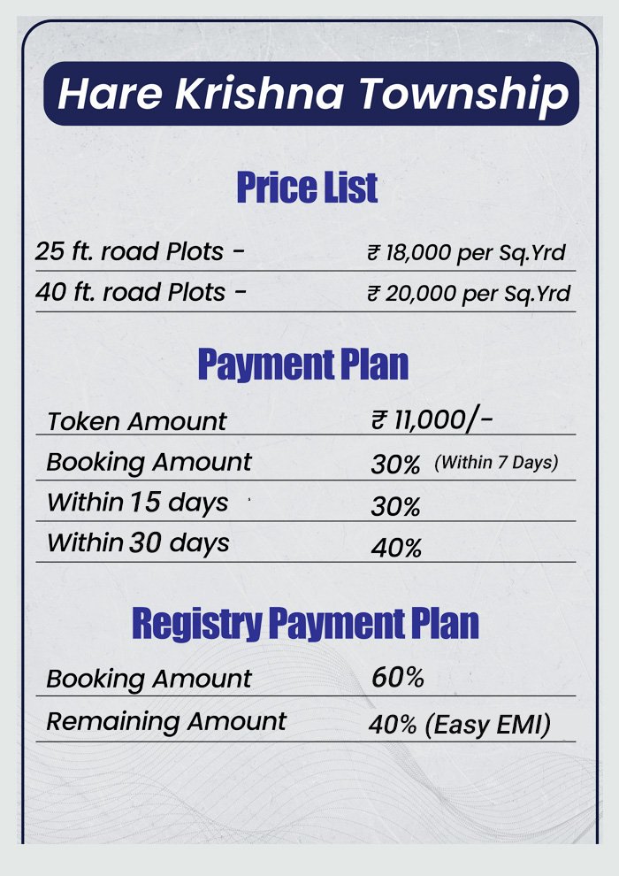 Hare Krishna Township Price List