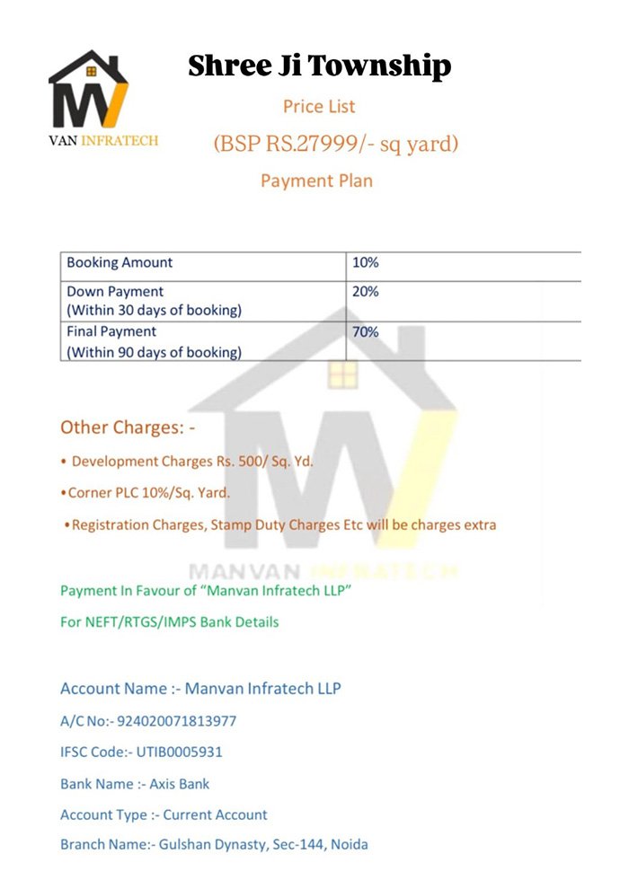 Shree Ji Township Price List